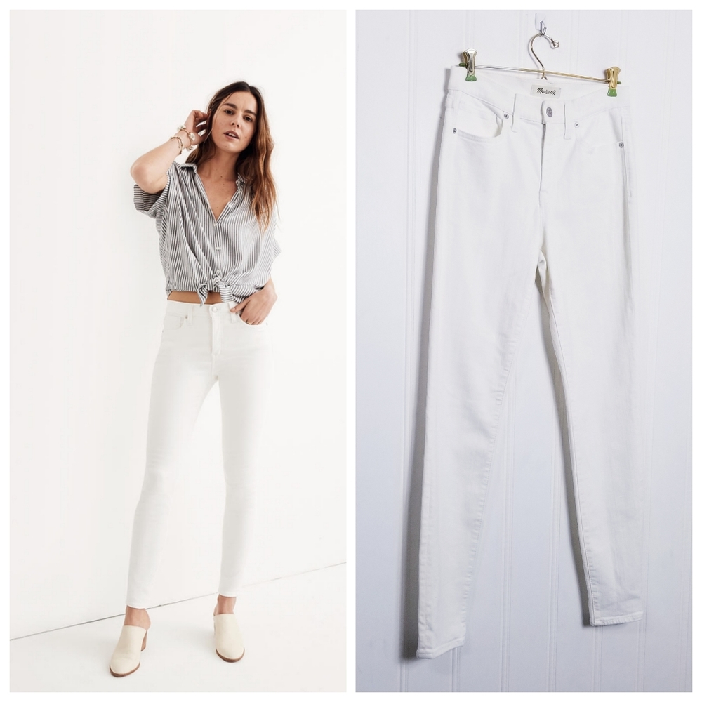 Madewell Jeans Sz 27T Tall Mid Rise Skinny Stretch White Denim Classic Cotton